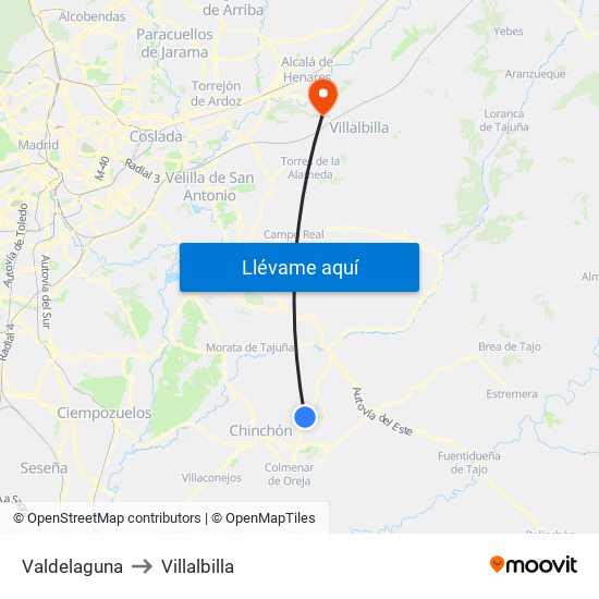 Valdelaguna to Villalbilla map