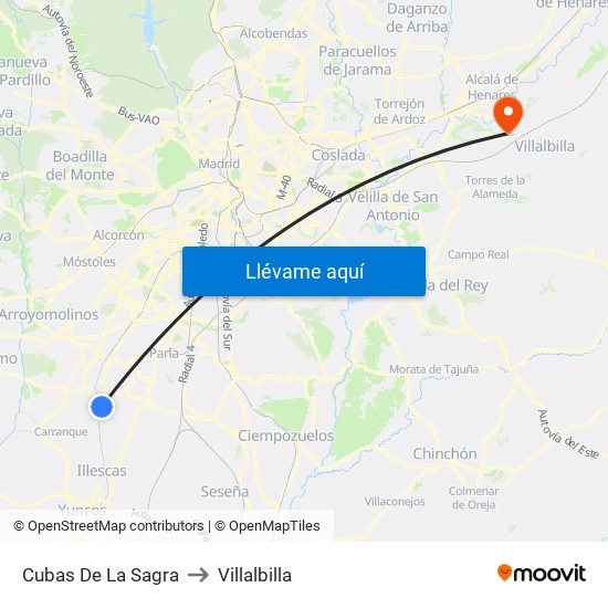 Cubas De La Sagra to Villalbilla map