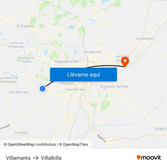 Villamanta to Villalbilla map