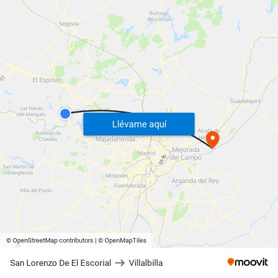 San Lorenzo De El Escorial to Villalbilla map