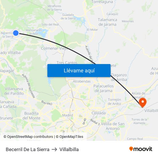 Becerril De La Sierra to Villalbilla map