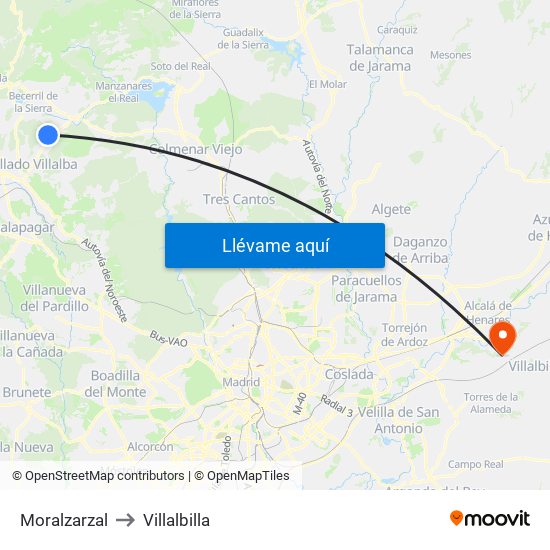 Moralzarzal to Villalbilla map