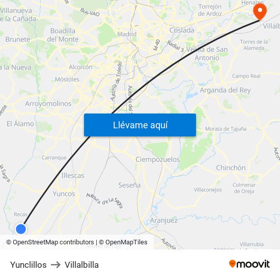 Yunclillos to Villalbilla map