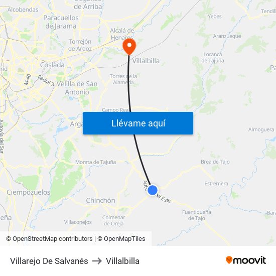 Villarejo De Salvanés to Villalbilla map