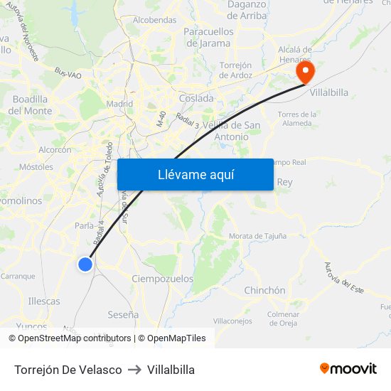 Torrejón De Velasco to Villalbilla map