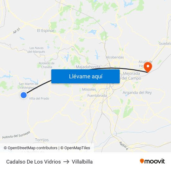 Cadalso De Los Vidrios to Villalbilla map