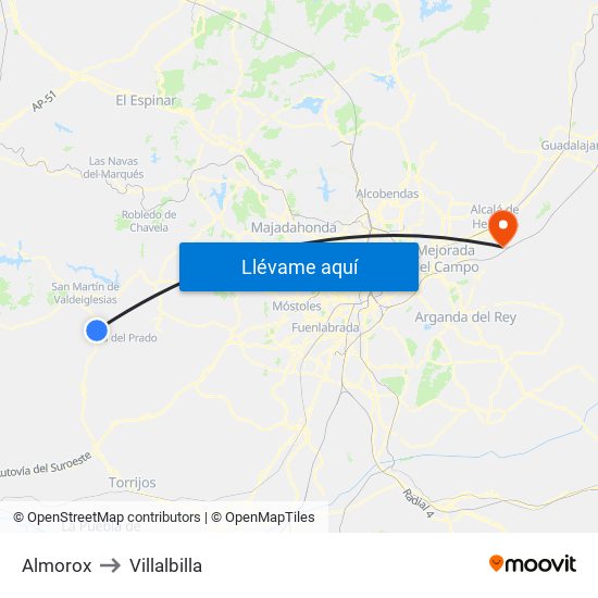 Almorox to Villalbilla map