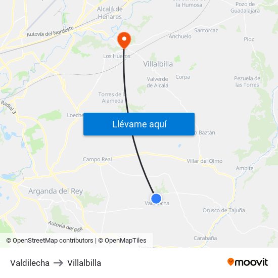 Valdilecha to Villalbilla map