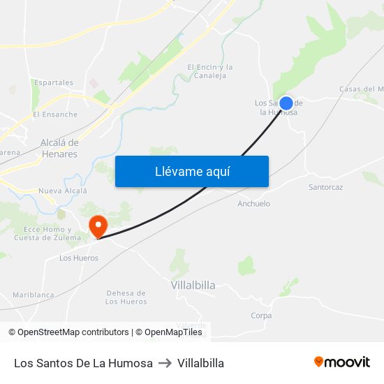 Los Santos De La Humosa to Villalbilla map