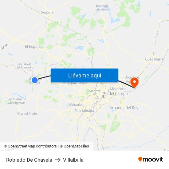 Robledo De Chavela to Villalbilla map