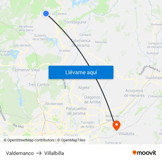 Valdemanco to Villalbilla map