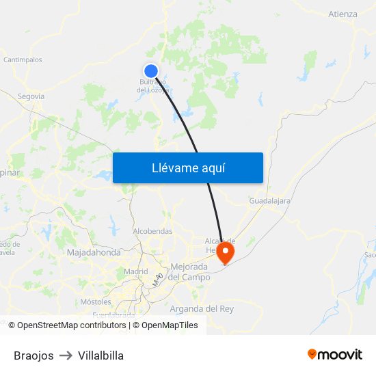 Braojos to Villalbilla map