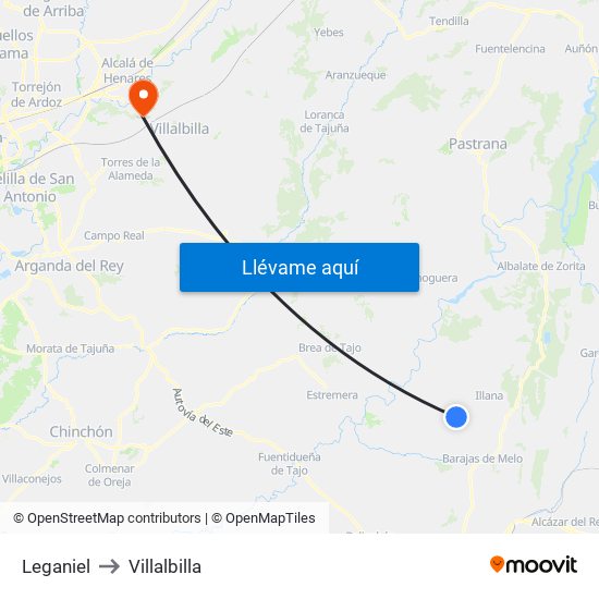 Leganiel to Villalbilla map
