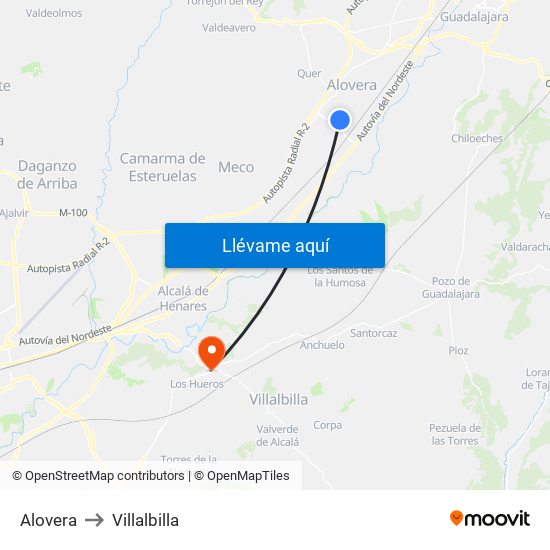 Alovera to Villalbilla map