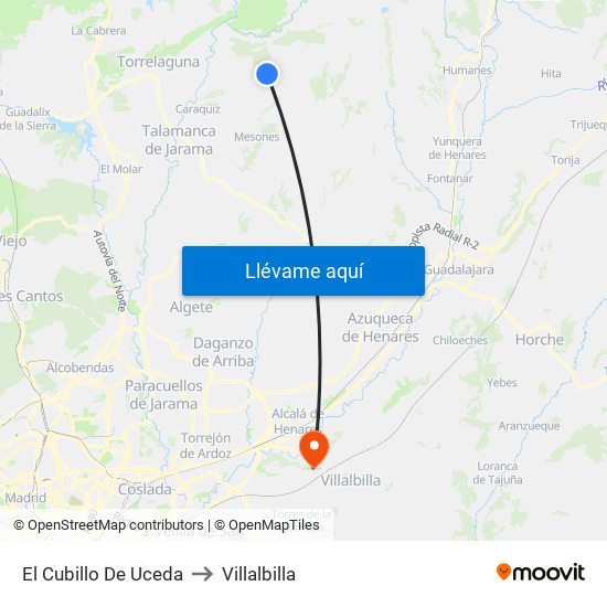 El Cubillo De Uceda to Villalbilla map