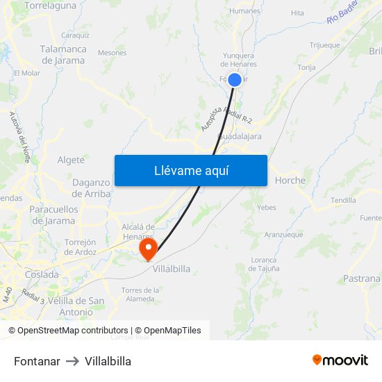 Fontanar to Villalbilla map