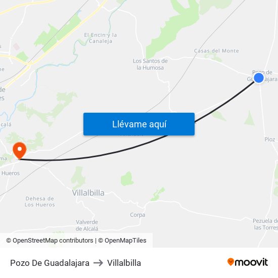 Pozo De Guadalajara to Villalbilla map
