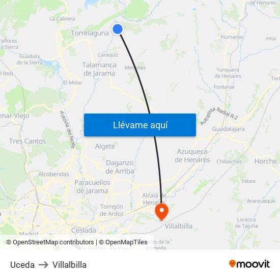 Uceda to Villalbilla map