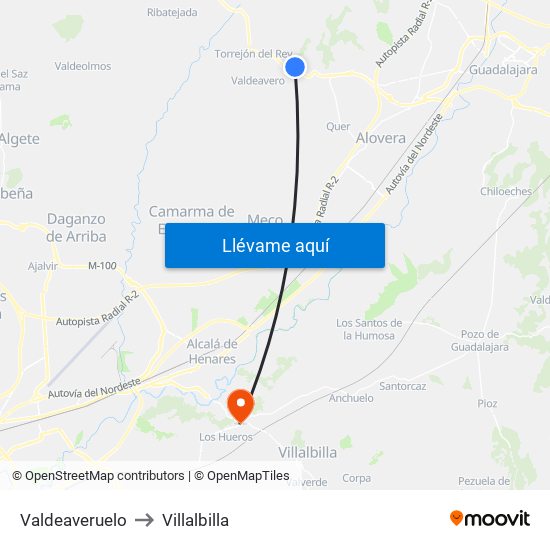 Valdeaveruelo to Villalbilla map