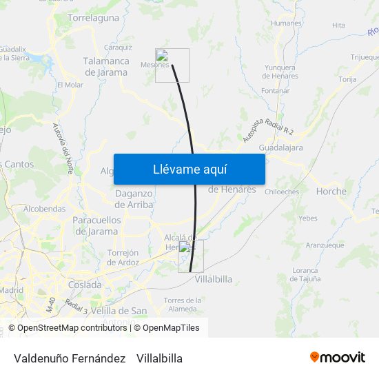 Valdenuño Fernández to Villalbilla map
