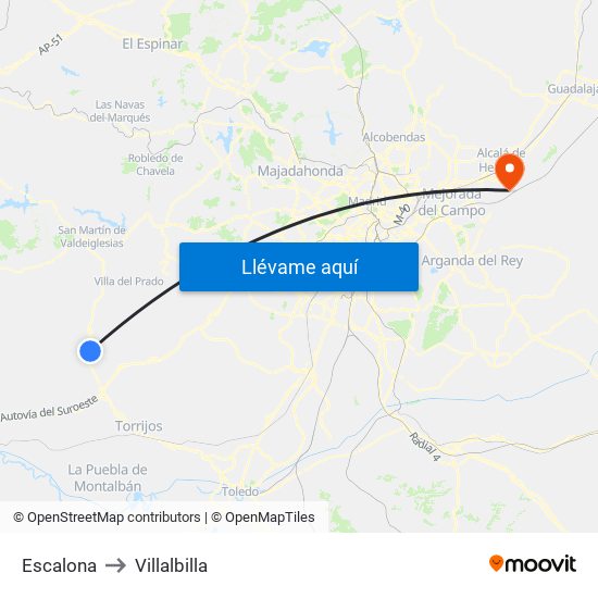 Escalona to Villalbilla map