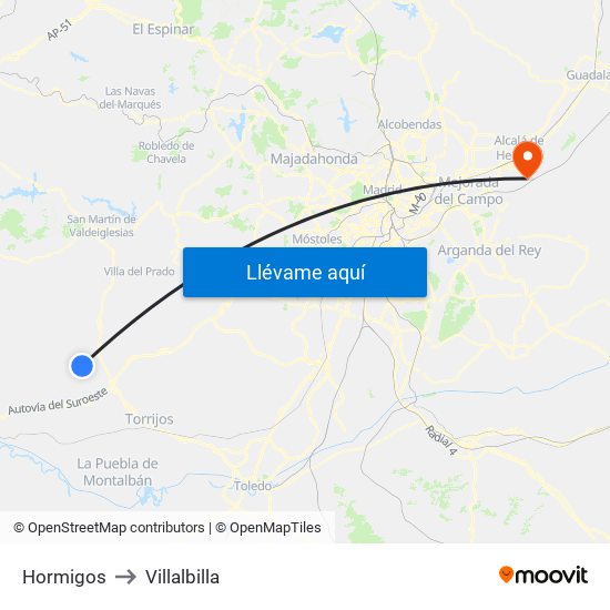 Hormigos to Villalbilla map
