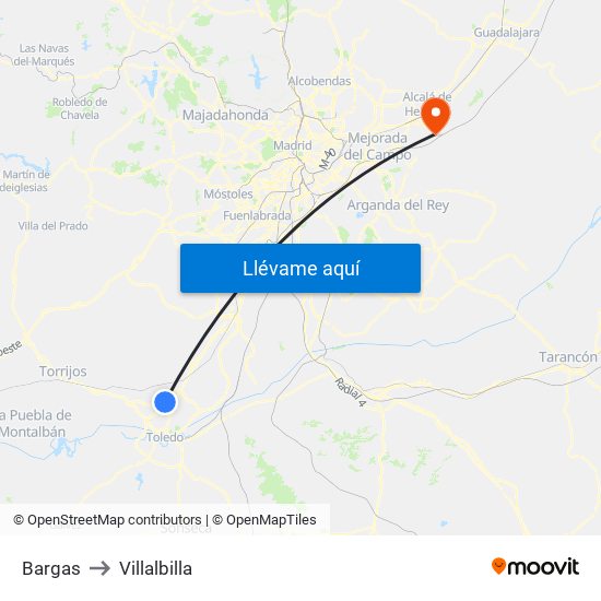 Bargas to Villalbilla map