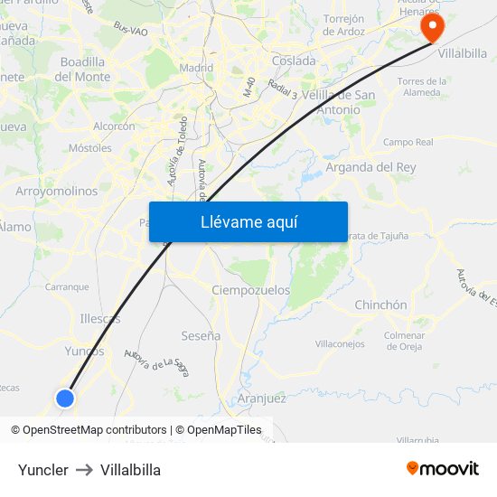 Yuncler to Villalbilla map