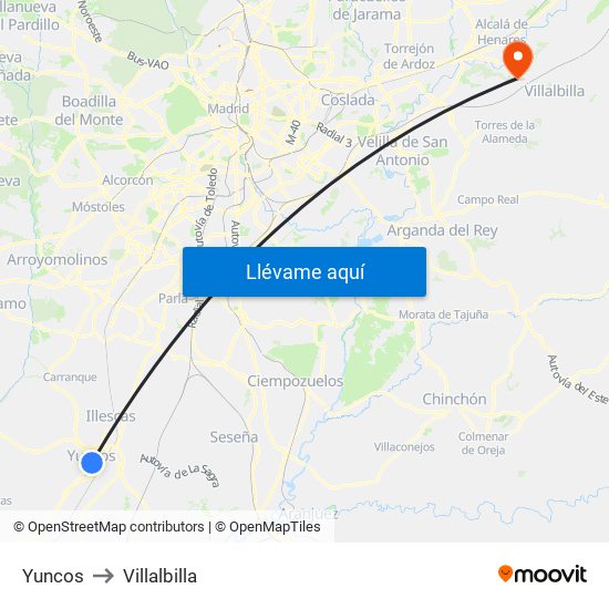 Yuncos to Villalbilla map