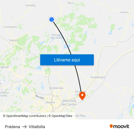 Prádena to Villalbilla map