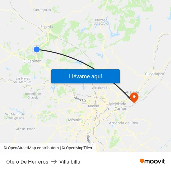 Otero De Herreros to Villalbilla map
