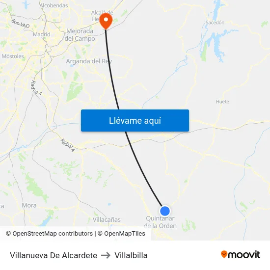 Villanueva De Alcardete to Villalbilla map