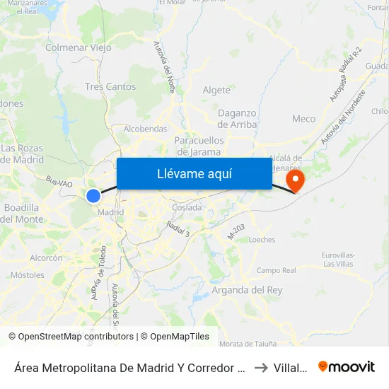 Área Metropolitana De Madrid Y Corredor Del Henares to Villalbilla map