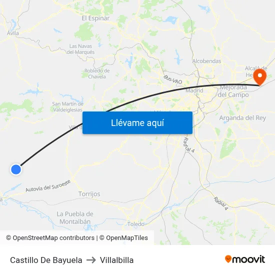 Castillo De Bayuela to Villalbilla map