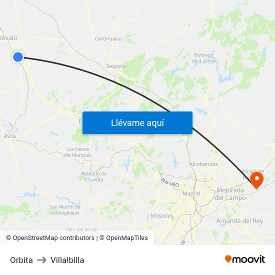 Orbita to Villalbilla map