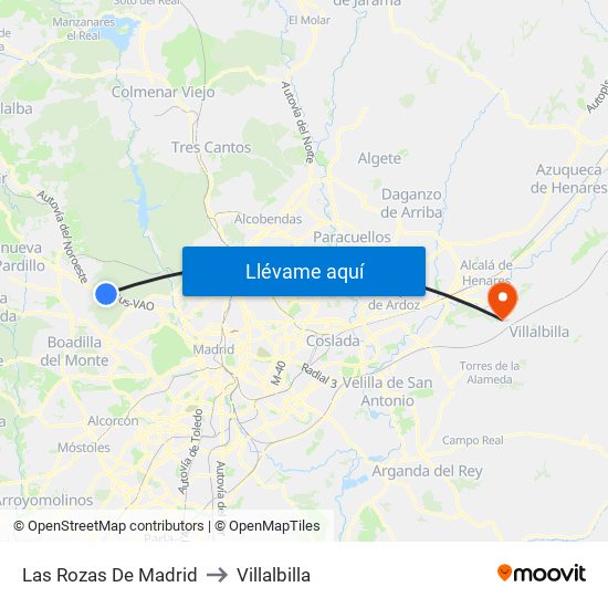 Las Rozas De Madrid to Villalbilla map