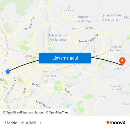 Madrid to Villalbilla map