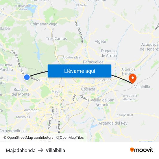 Majadahonda to Villalbilla map