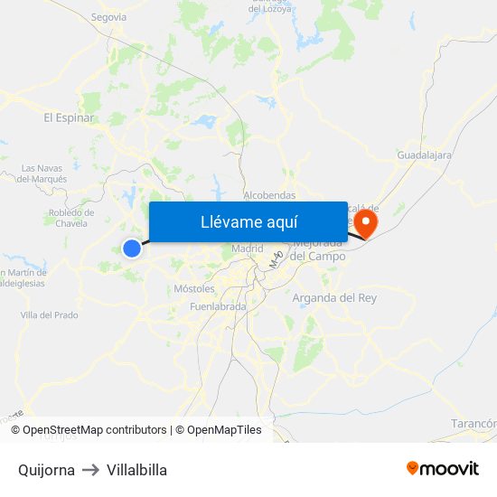 Quijorna to Villalbilla map