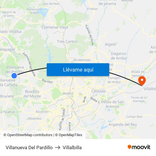 Villanueva Del Pardillo to Villalbilla map