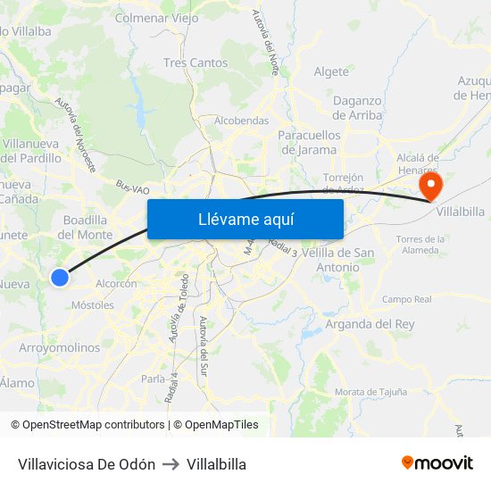 Villaviciosa De Odón to Villalbilla map
