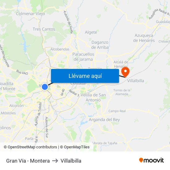 Gran Vía - Montera to Villalbilla map