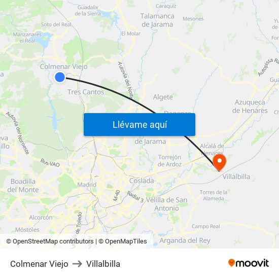 Colmenar Viejo to Villalbilla map