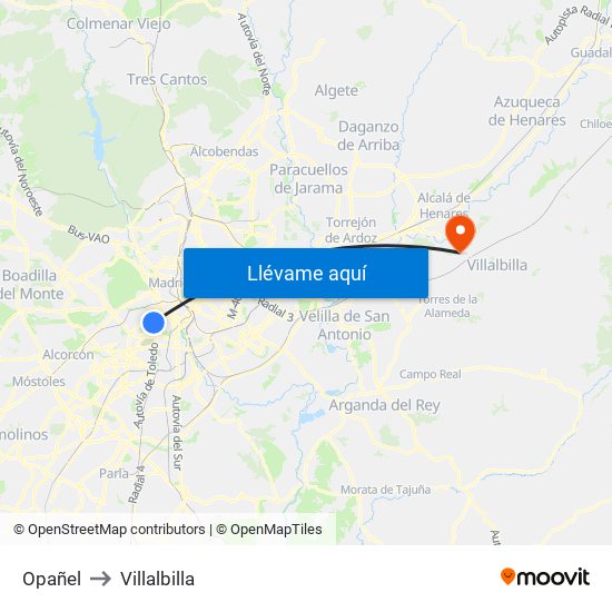 Opañel to Villalbilla map