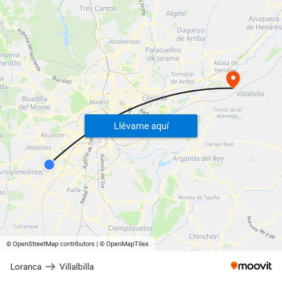 Loranca to Villalbilla map