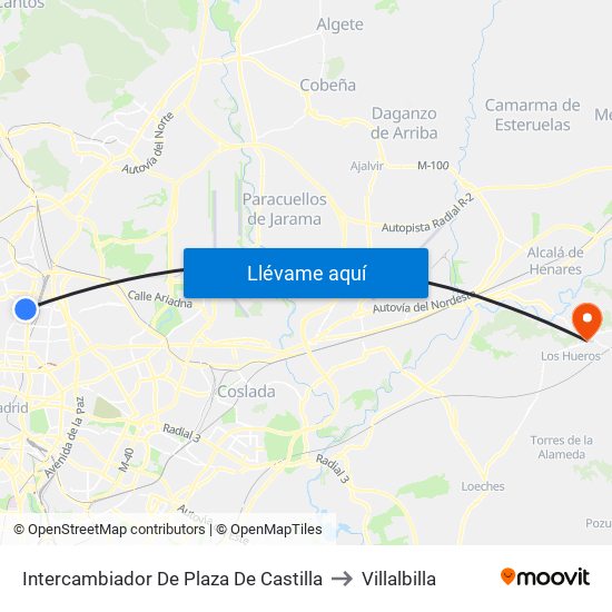 Intercambiador De Plaza De Castilla to Villalbilla map