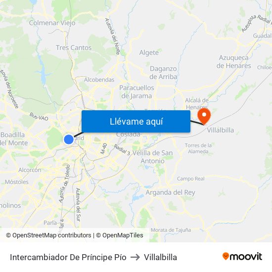 Intercambiador De Príncipe Pío to Villalbilla map
