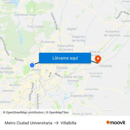 Metro Ciudad Universitaria to Villalbilla map