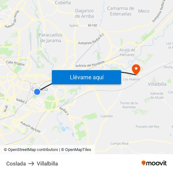 Coslada to Villalbilla map