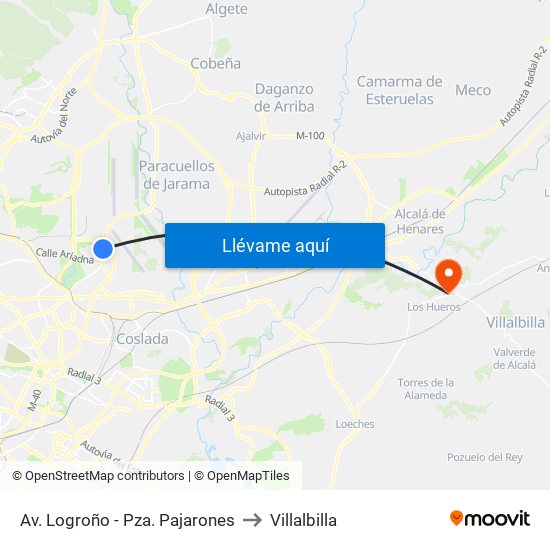 Av. Logroño - Pza. Pajarones to Villalbilla map